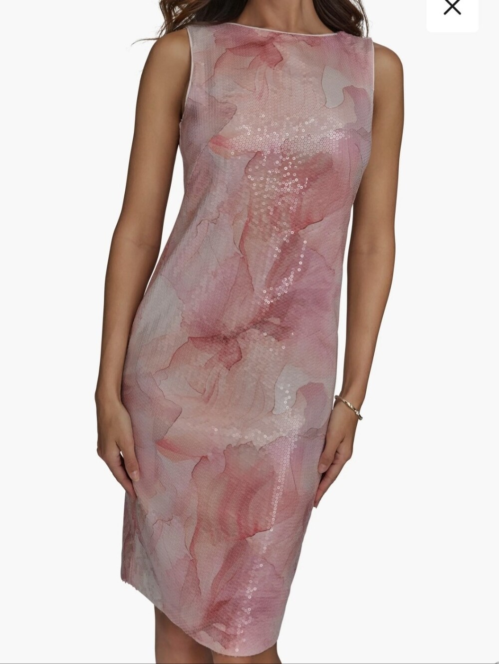NWT. Donna Karan NY Seqquin Floral Sheath Dress Sz 10 Fairycore Soft Glam